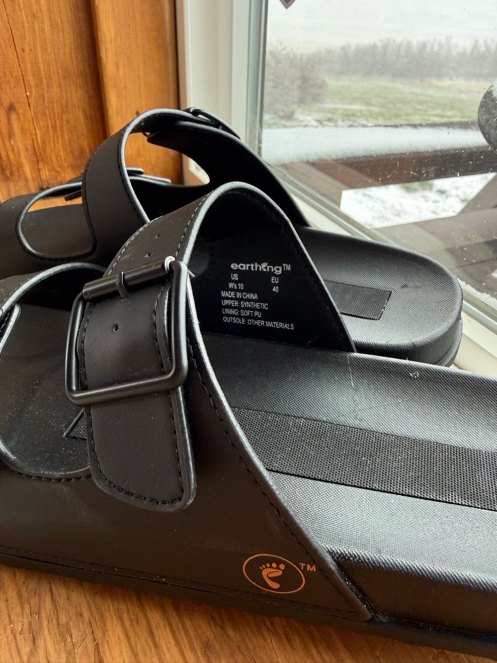Harmony 783 Earthing Grounding Black Double-Buckle Slide Sandals - Picture 3 of 4